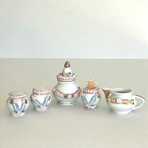 Rose Garden Porcelain Tabletop Serving Condiments Set/5 Pieces Creamer Shakers